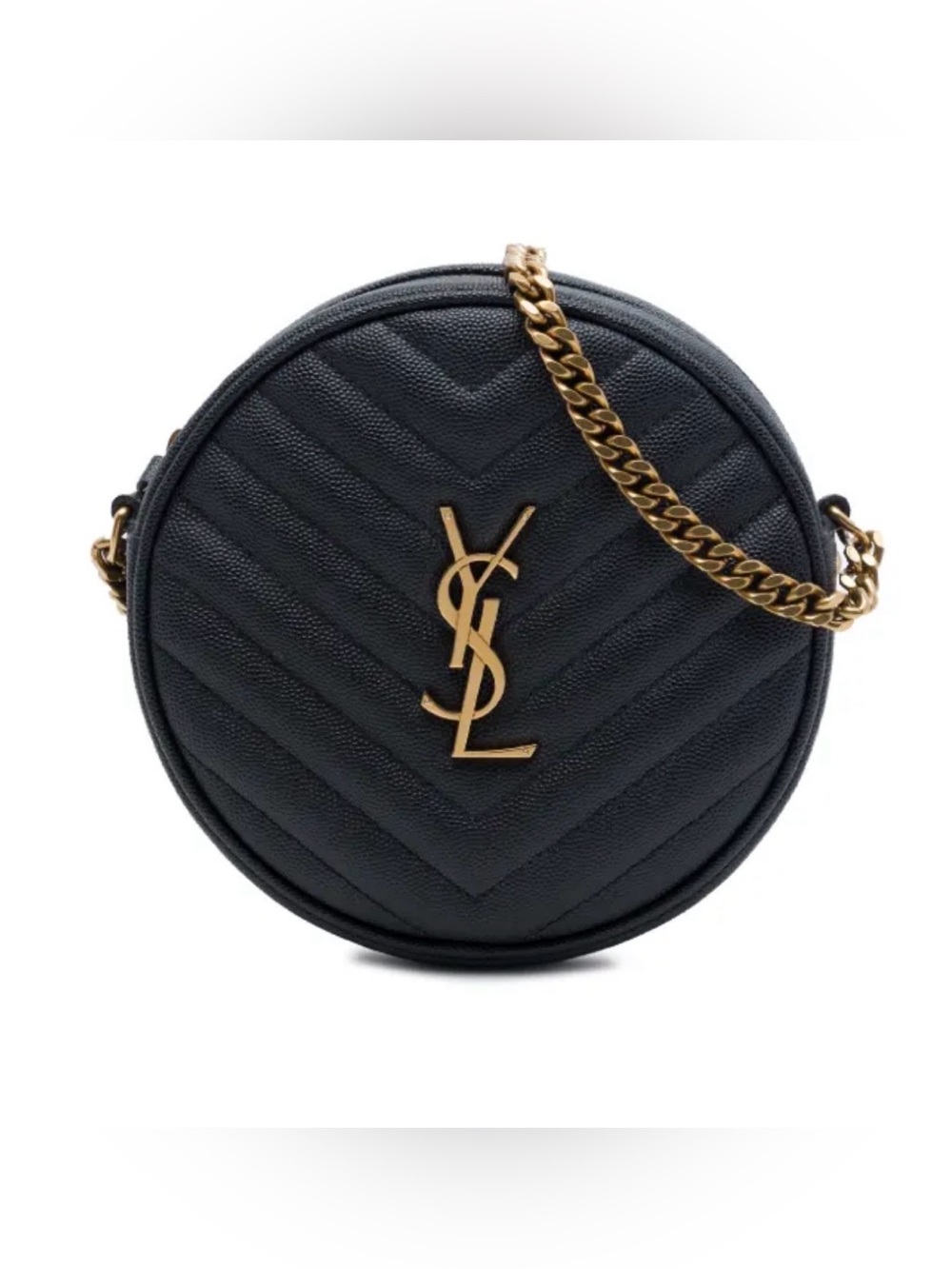 Saint Laurent Grain De Poudre Matelasse Chevron Quilted Round Bag, Gold Chain